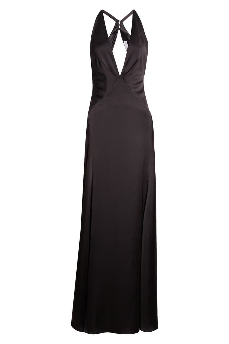 Belle Plunge Neck Gown, Alternate, color, BLACK