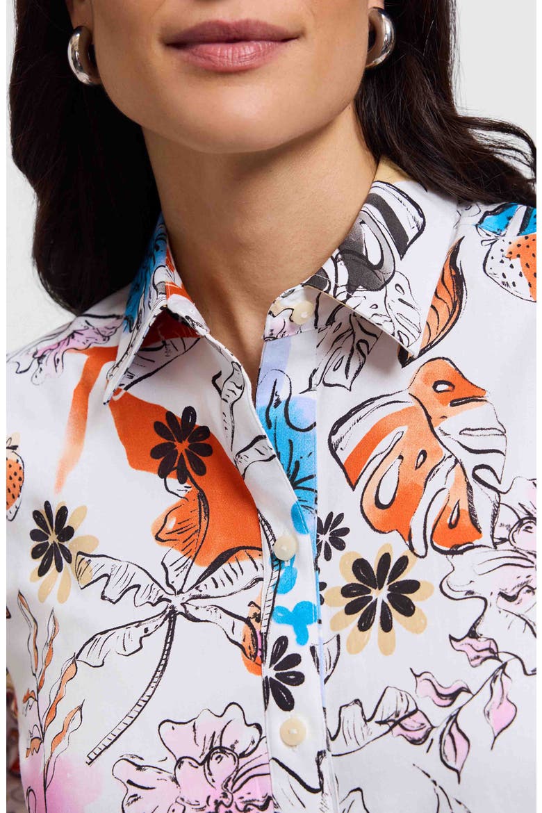 Meghan Watercolor Print Cotton Button-Up Shirt, Alternate, color, WHITE/ ORANGE MULTI