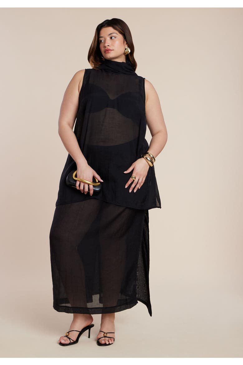 Sheer Neck Tie Tunic, Alternate, color, BLACK ONYX