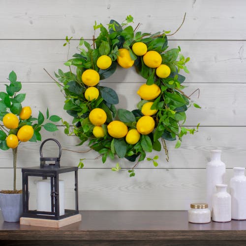 Northlight 20in Lemons & Foliage Artificial Spring Wreath In Yellow