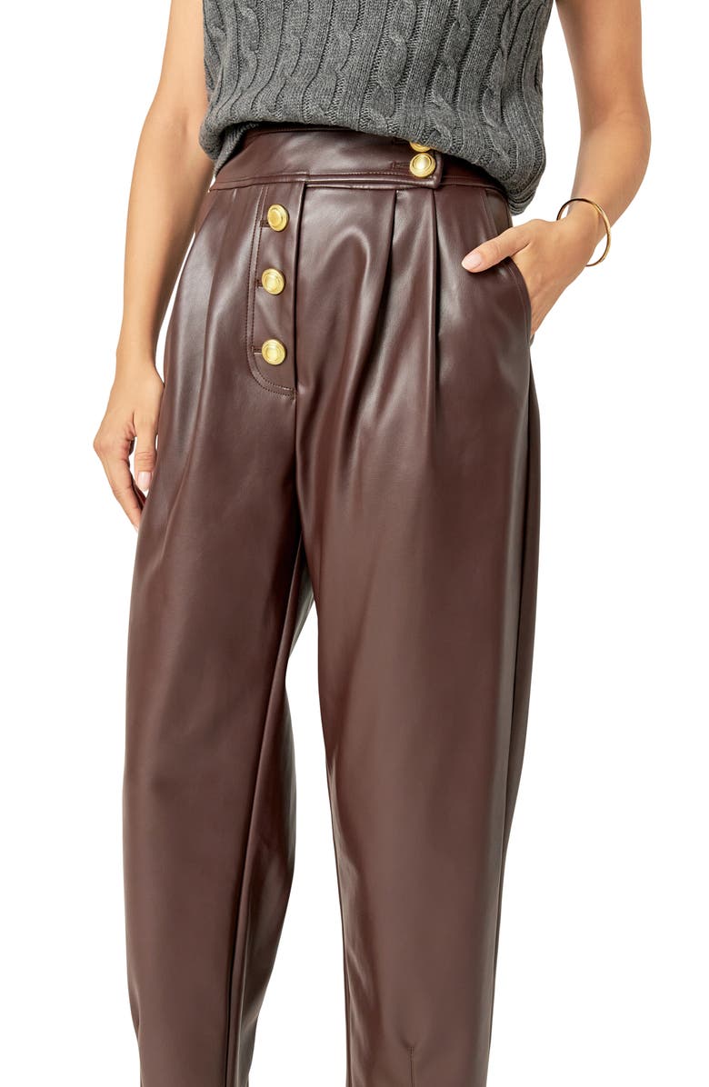 English Factory Button Fly Faux Leather Ankle Pants, Alternate, color, 