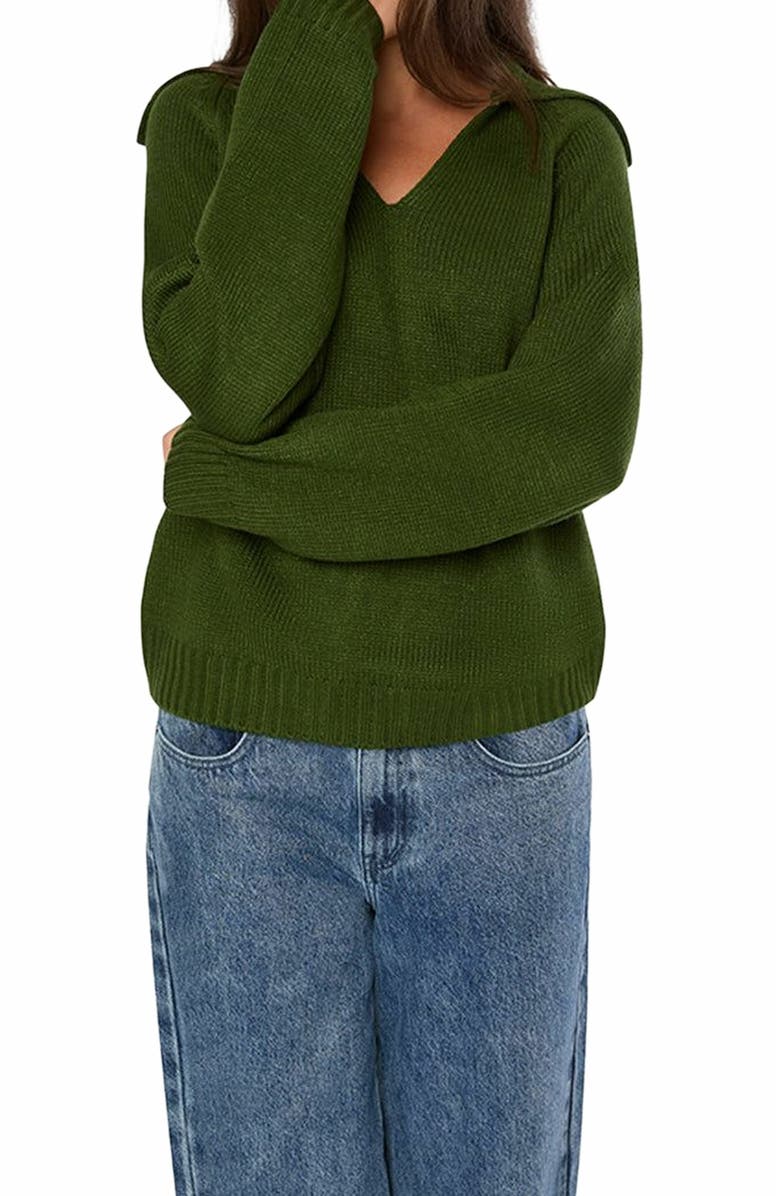 WeWoreWhat Collar V Neck Sweater, Alternate, color, 