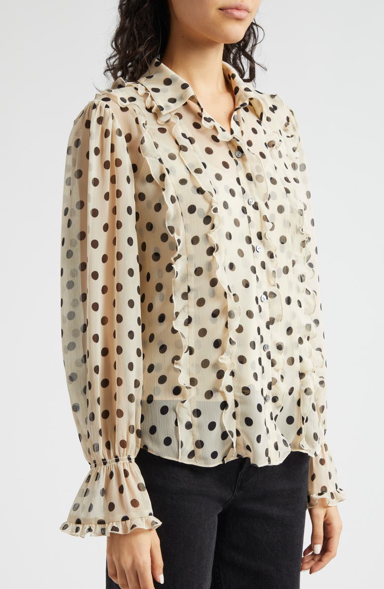 Cinq à Sept Estelle Polka Dot Button-Up Shirt, Alternate, color, Gardenia/ Black