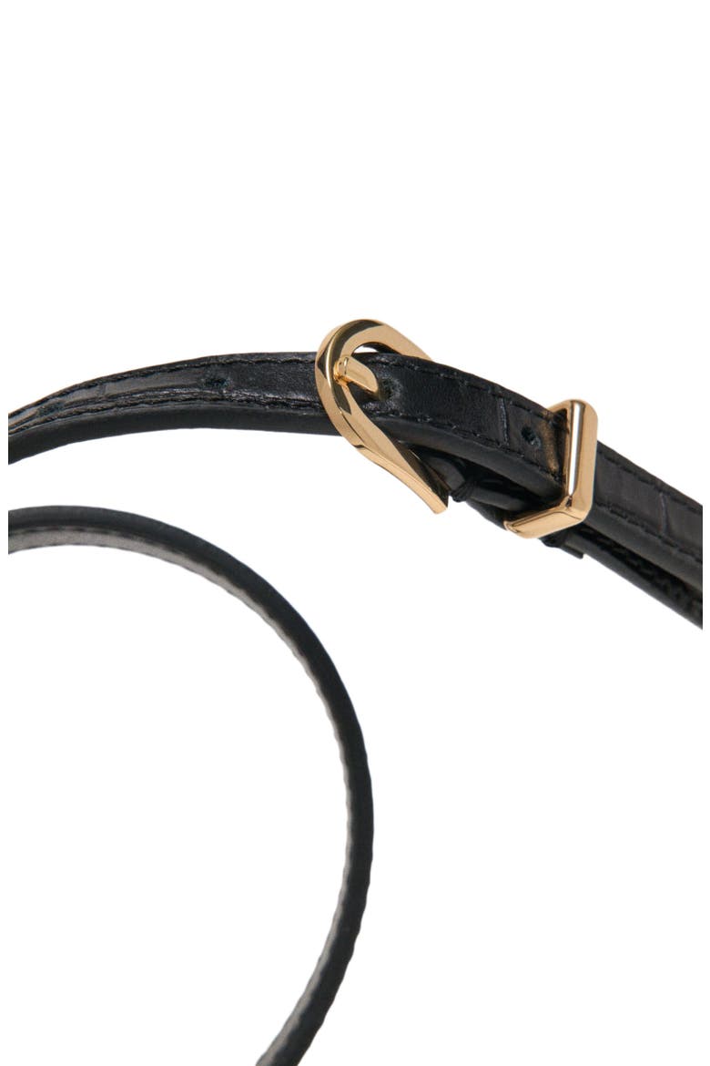 Slim croc-effect leather belt, Alternate, color, Black