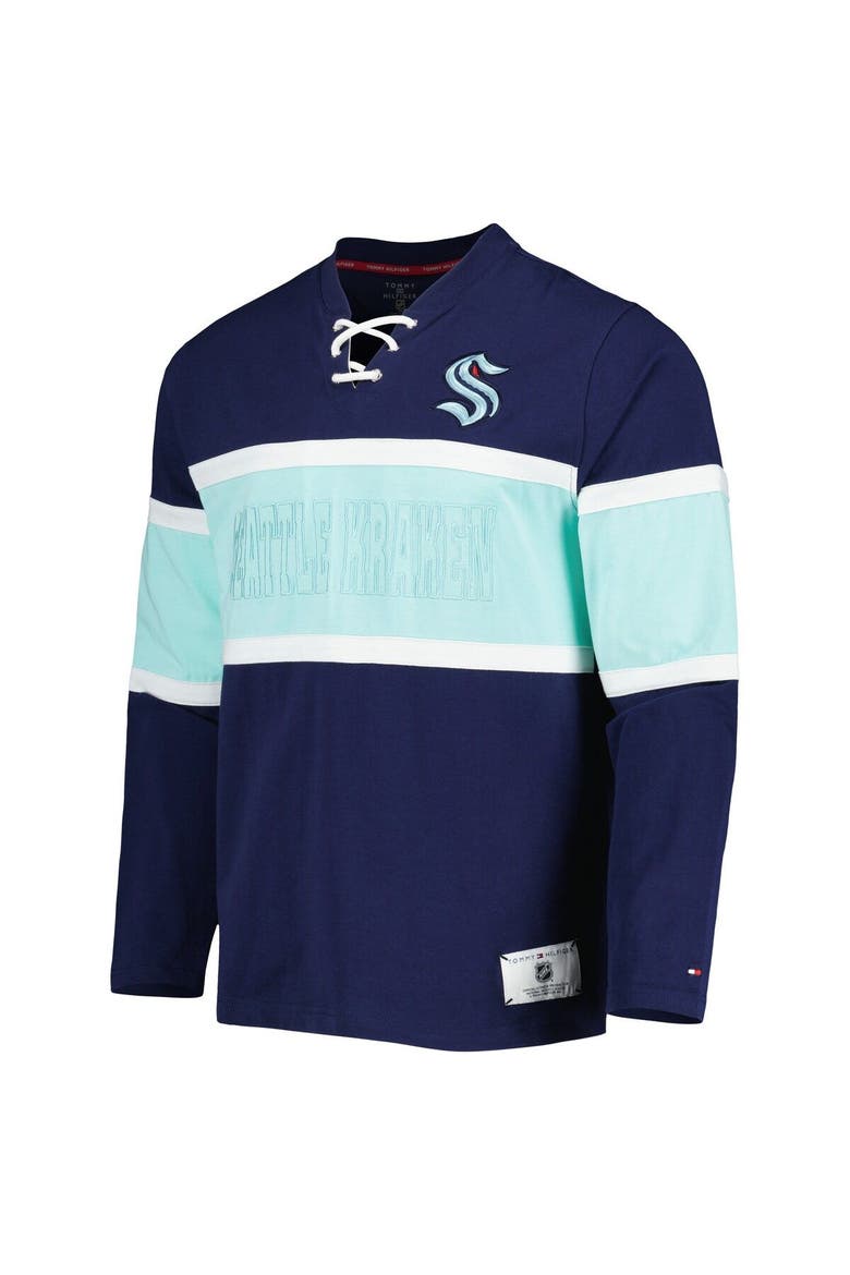 Men's Tommy Hilfiger Deep Sea Blue Seattle Kraken Walter Lace-Up Long Sleeve Top, Alternate, color, Navy