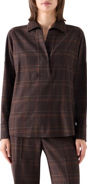 Akris punto Plaid Wool Blend Flannel Top