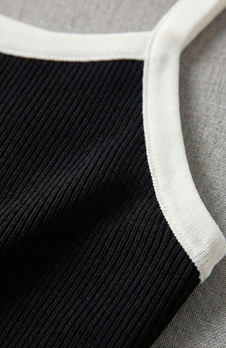 Modenaire Square Neck Contrast Trim Midi Dress, Alternate, color, Black / White