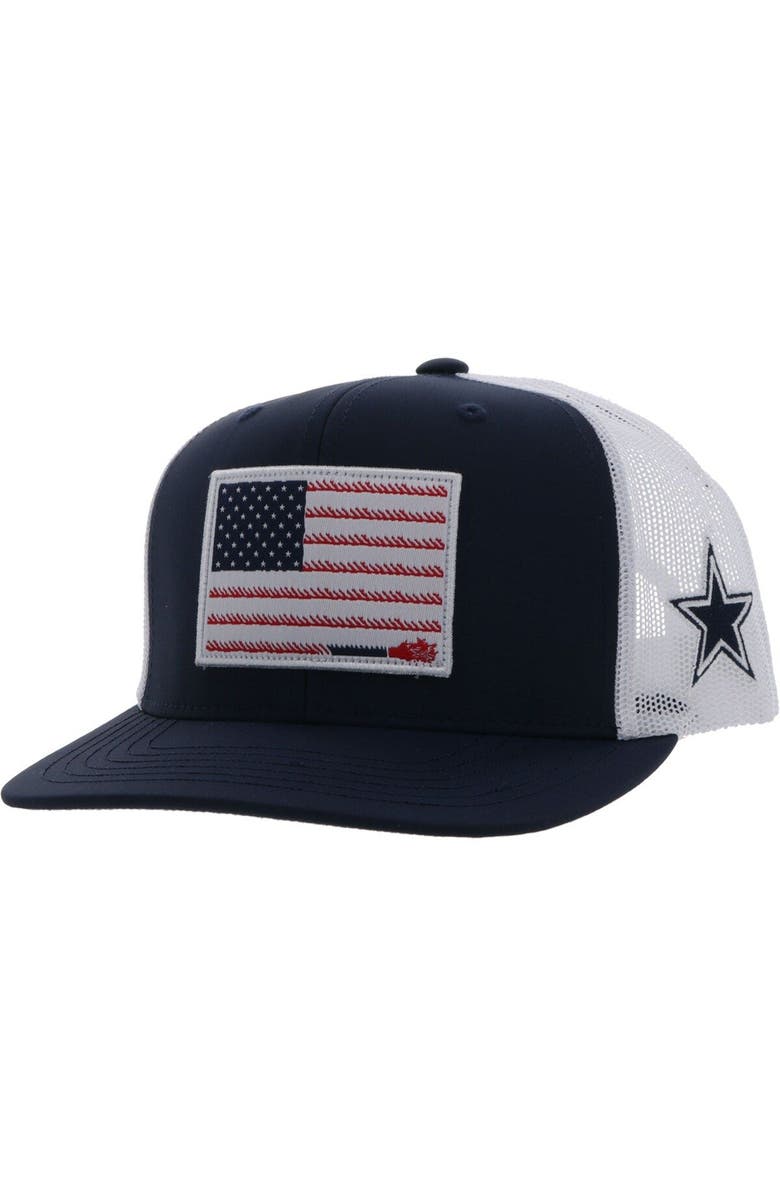 HOOEY Men's HOOey Navy/White Dallas Cowboys Rope Flag Trucker Adjustable Hat, Main, color, Navy