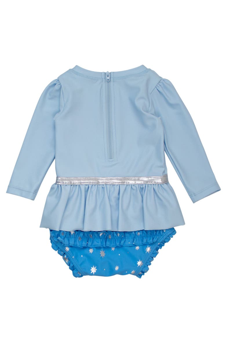 RuffleButts Baby Girls UPF50+ Princess Long Sleeve Bow Skirted One Piece Swimsuit, Alternate, color, Crystal Blue Princess