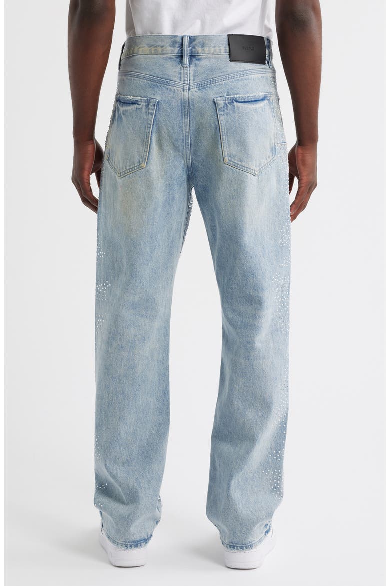 Sandstone Camo Hotfix Embellished Straight Leg Jeans, Alternate, color, LIGHT INDIGO