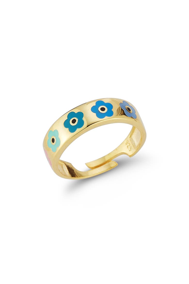 Enamel Flower Adjustable Ring, Main, color, GOLD