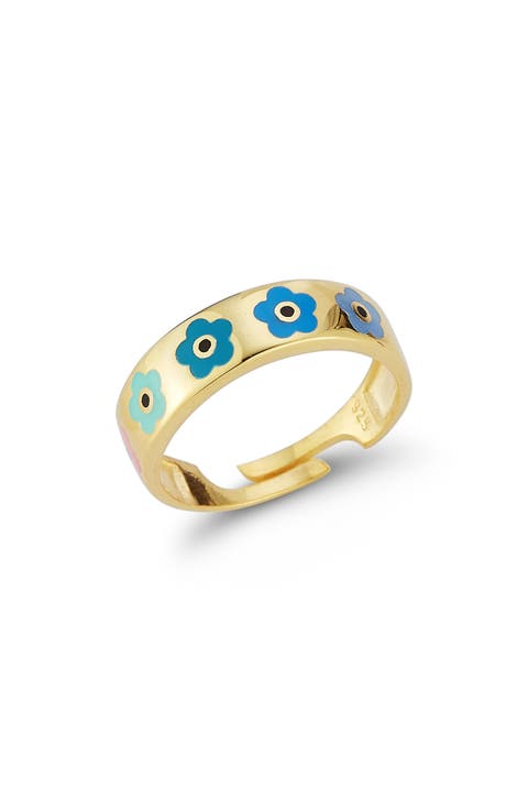 Enamel Flower Adjustable Ring