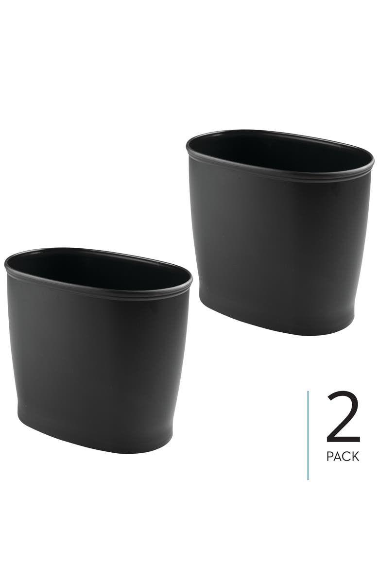 iDesign Oval 2.1 Gallon / 8 Liter Plastic Trash Can, 2-Pack, Black, Made in USA, Alternate, color, Matte Black