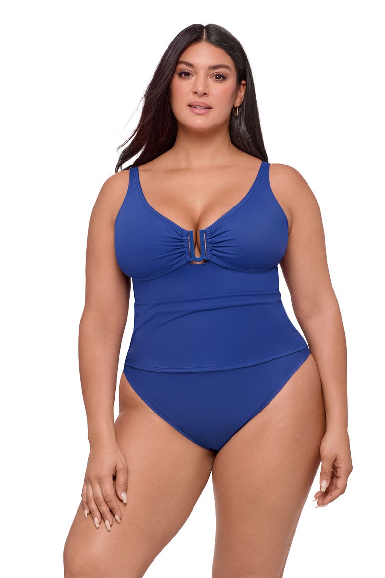 Supportive and Sculpting U-Wire Adjustable Tankini Swimsuit Top, Alternate, color, Indigo