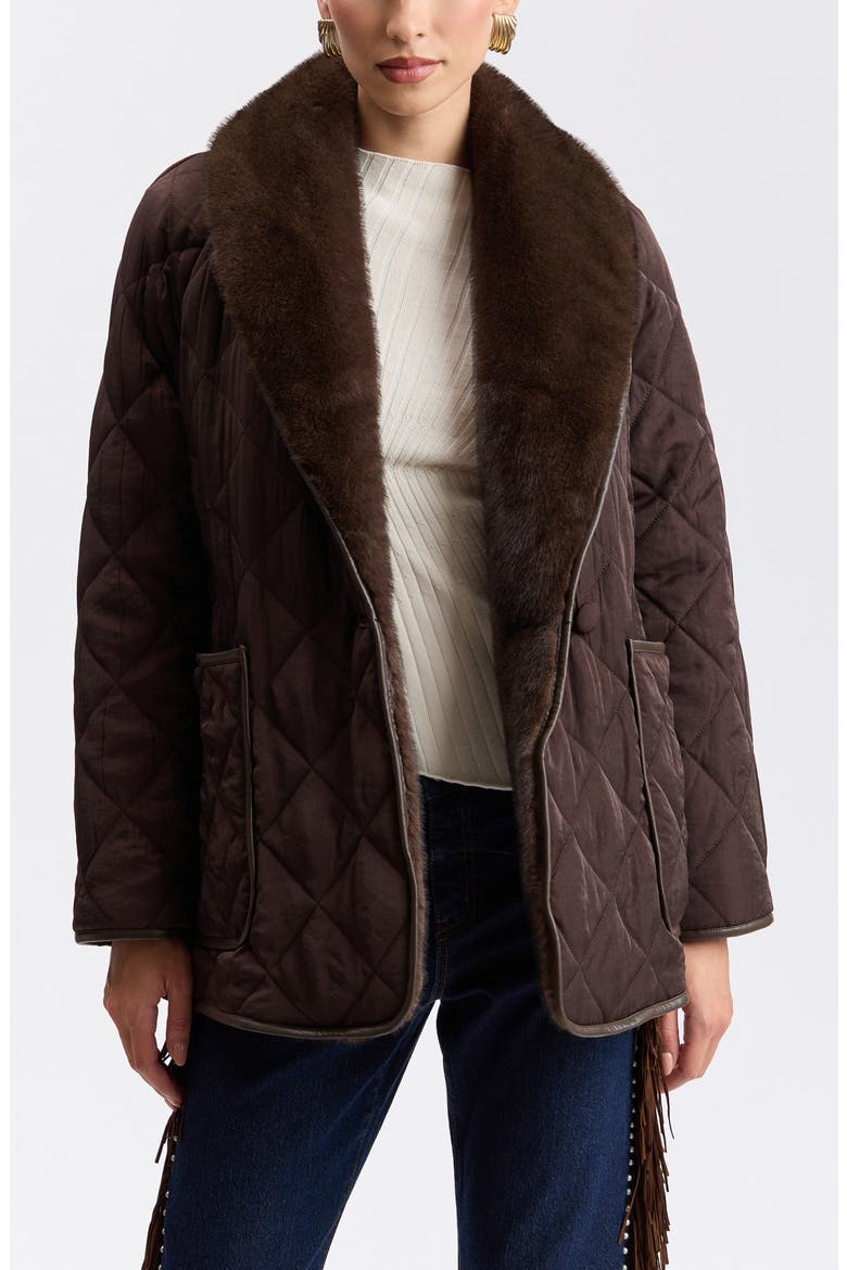 Faux Fur Trim Quilted Jacket, Alternate, color, HICKORY