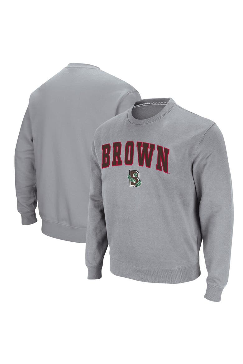 Men's Colosseum Heathered Gray Brown Bears Arch & Logo Tackle Twill Pullover Sweatshirt, Main, color, Heather Gray