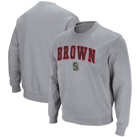 Men's Colosseum Heathered Gray Brown Bears Arch & Logo Tackle Twill Pullover Sweatshirt
