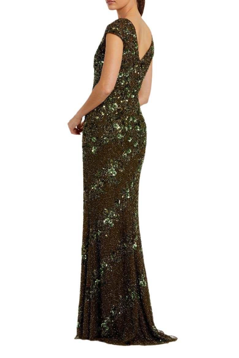 Women's Floral Embellished Cap Sleeve Sheath Gown, Alternate, color, Olive