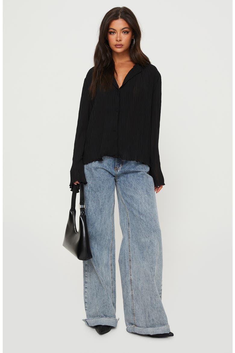 Selma Crinkle Button-Up Top, Alternate, color, BLACK
