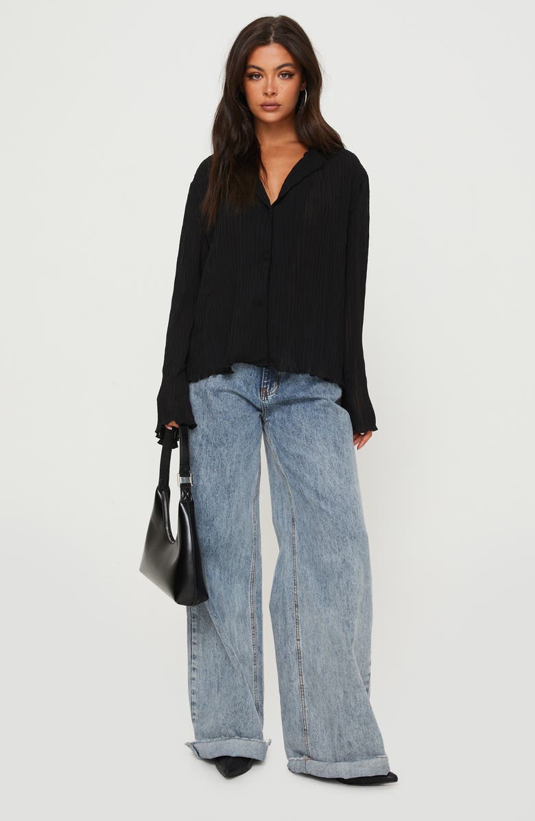 Princess Polly Selma Crinkle Button-Up Top, Alternate, color, Black