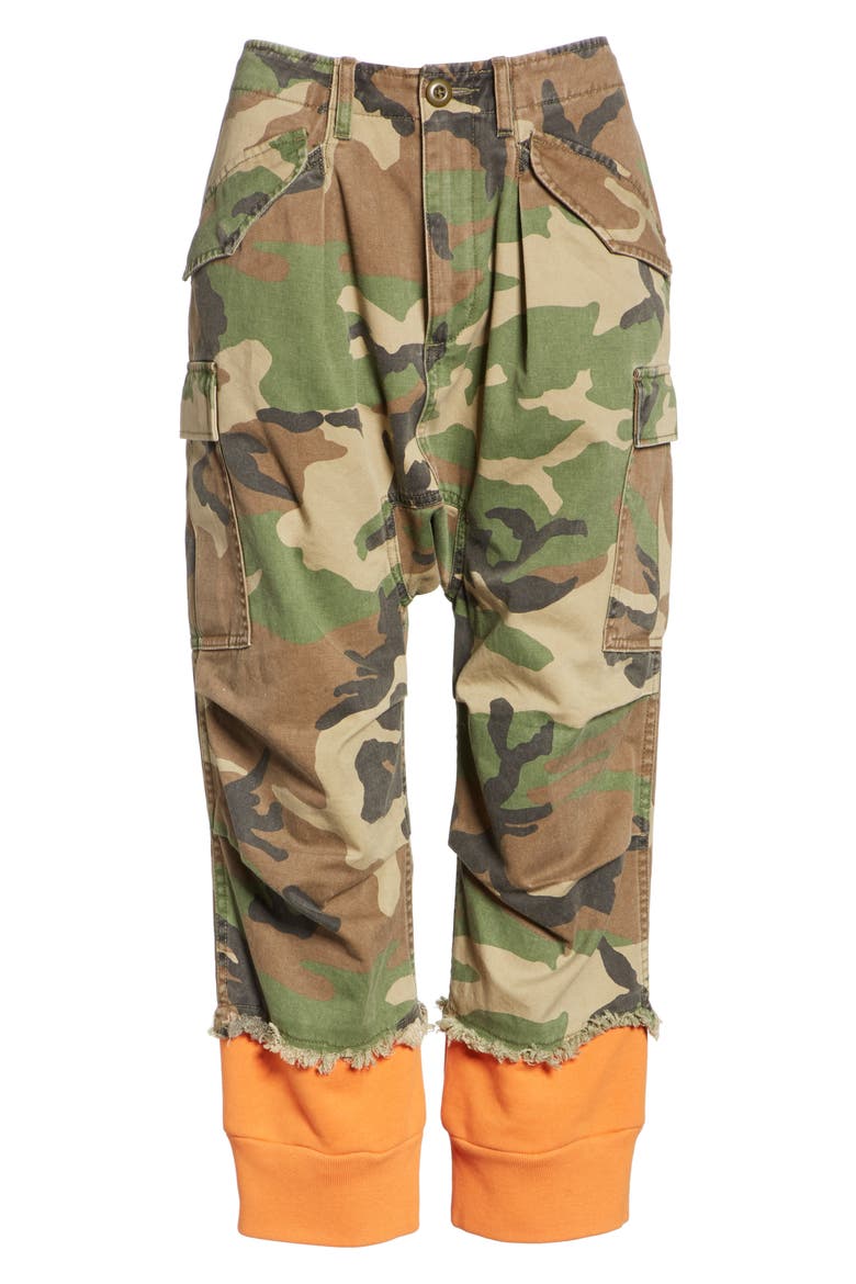 Camo Harem Pants with Sweat Cuffs, Alternate, color, CAMO W/ ORANGE COMBO