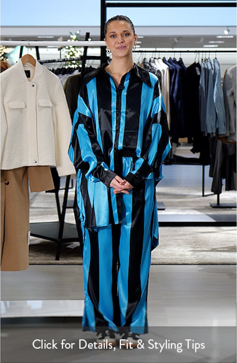 Posh Stripe Oversize Satin Button-Up Shirt & Pants Set, sales video thumbnail