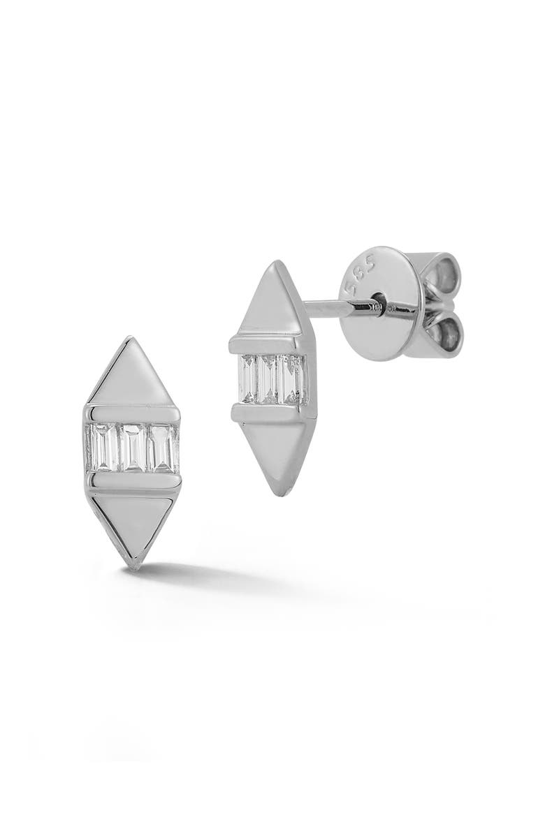 Sadie Pearl Baguette Diamond Hexagonal Stud Earrings, Main, color, WHITE GOLD