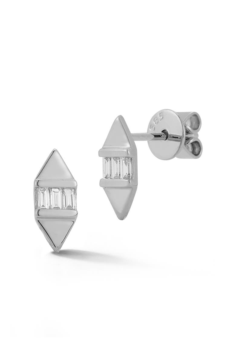 Dana Rebecca Designs Sadie Pearl Baguette Diamond Hexagonal Stud Earrings, Main, color, White Gold
