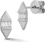 Dana Rebecca Designs Sadie Pearl Baguette Diamond Hexagonal Stud Earrings