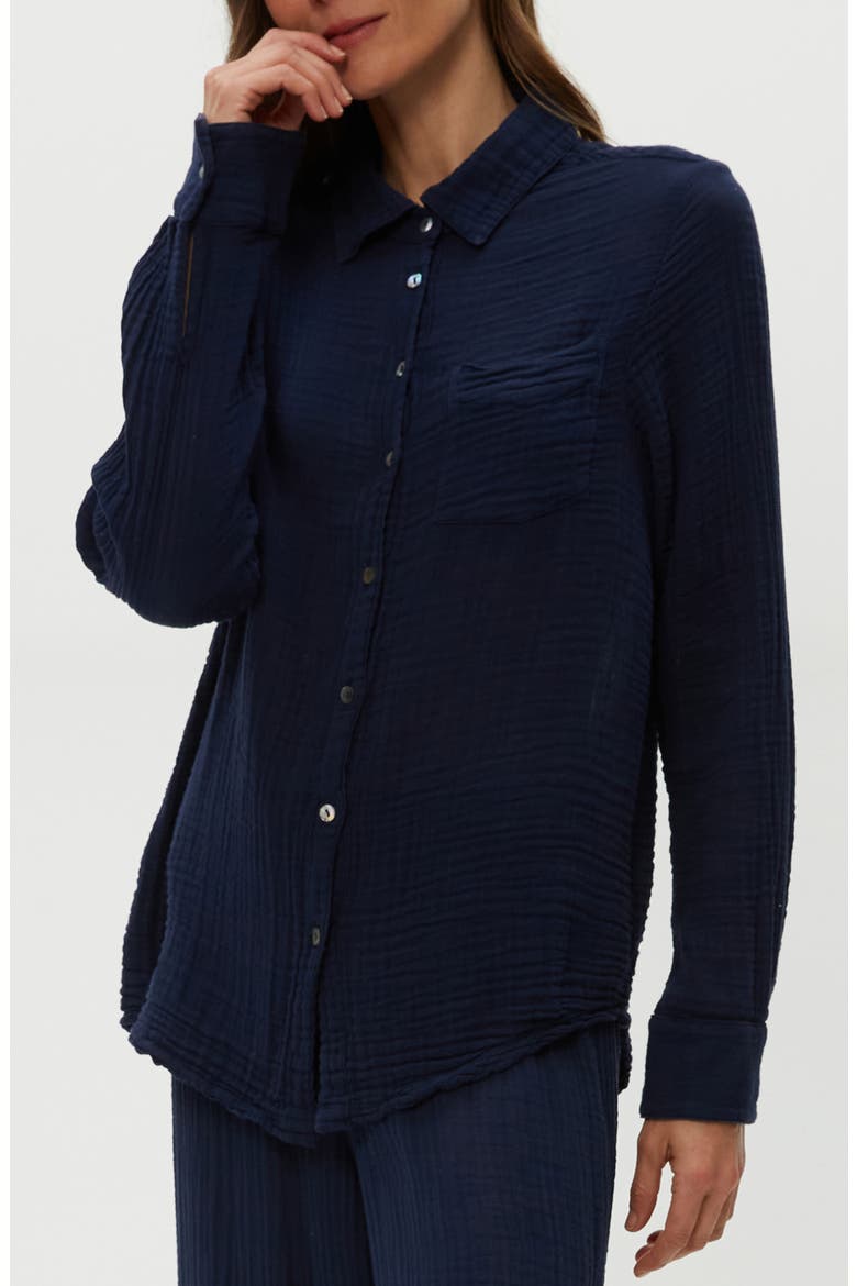 Ernie Cotton Gauze Button-Up Shirt, Alternate, color, NOCTURNAL