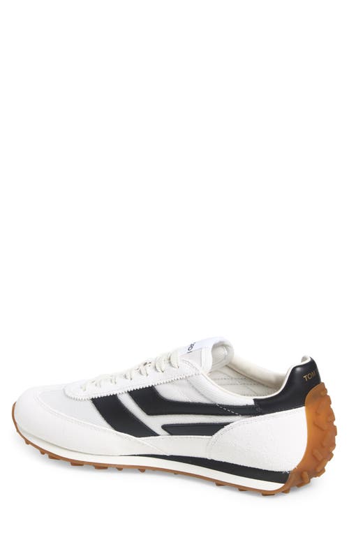 Shop Tom Ford Mick Mixed Media Sneaker In 5w023 White/black/amber