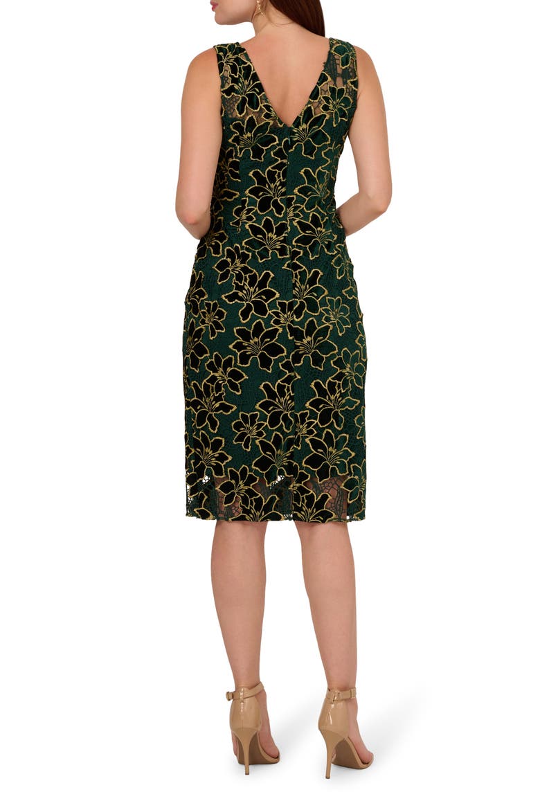 Floral Embroidered Metallic Sheath Dress, Alternate, color, HUNTER/ GOLD