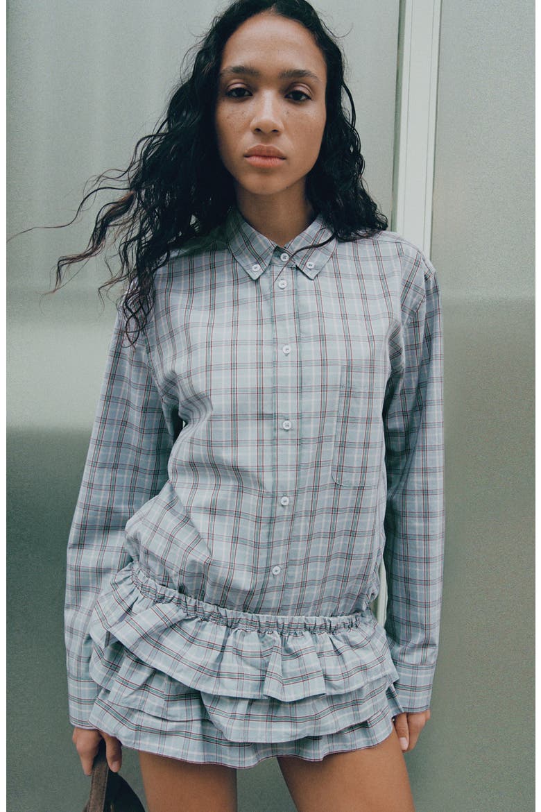 Ruffled Check Shorts, Alternate, color, BLUE