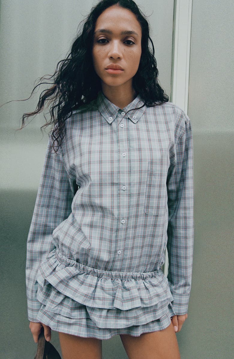 MANGO Ruffled Check Shorts, Alternate, color, Blue