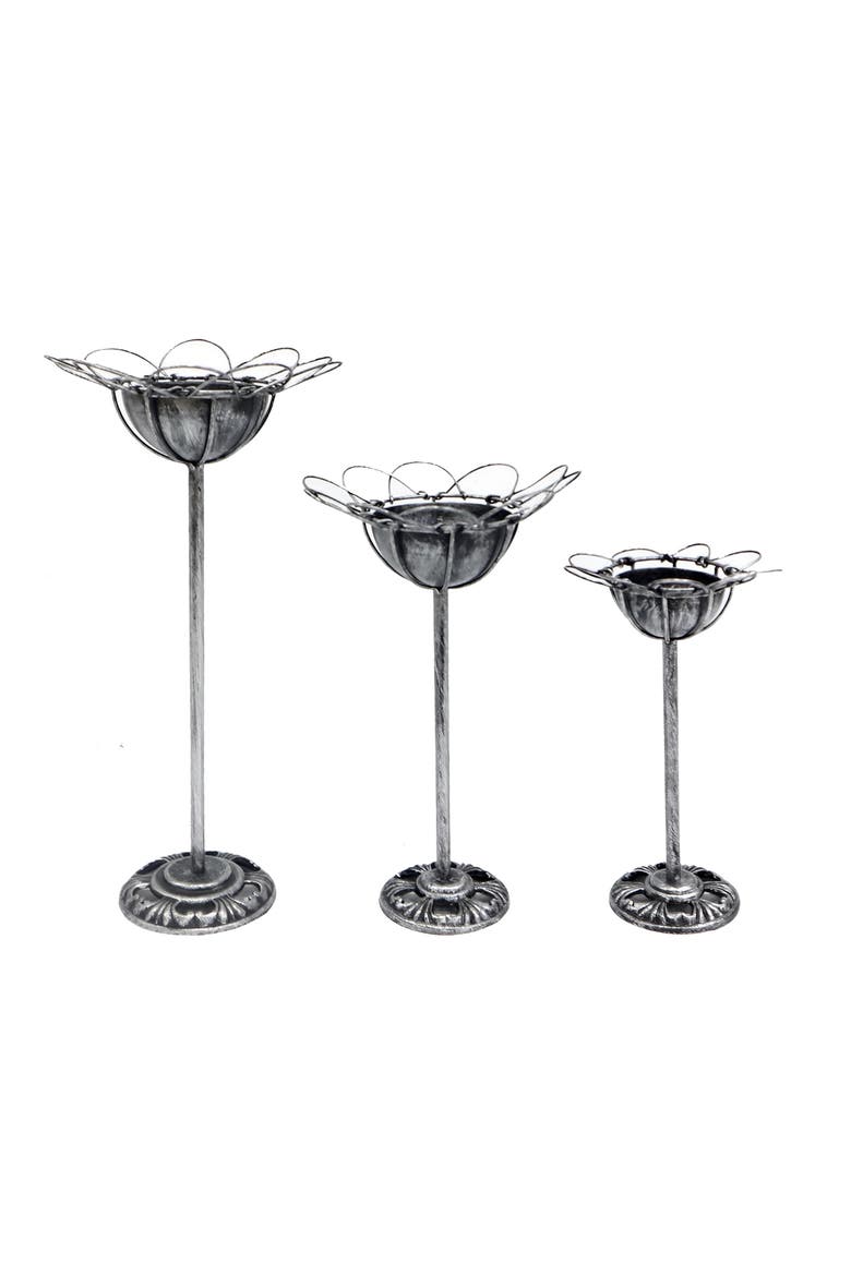 Candle Holder with Petal Style Wire Rim Set of 3, Main, color, Black