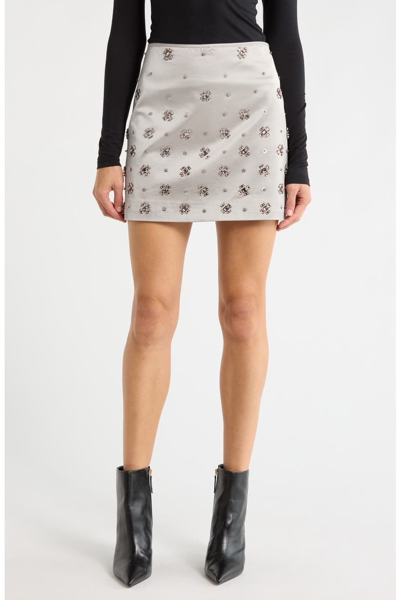 Olenna Embellished Miniskirt, Main, color, SILVER