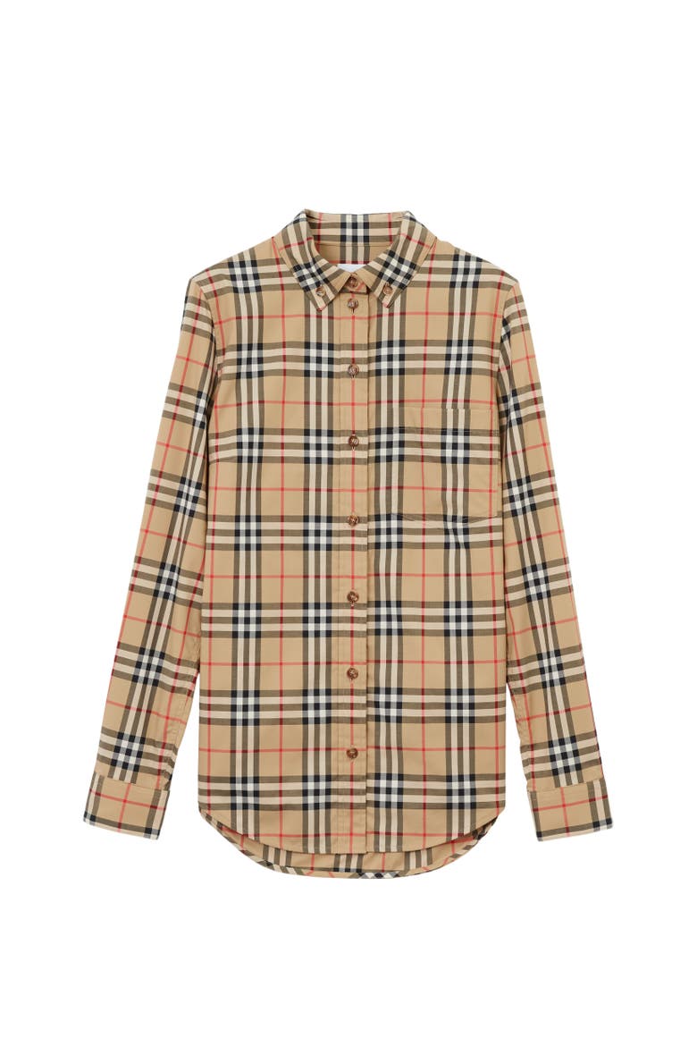 Check Stretch Cotton Shirt, Alternate, color, Archive beige