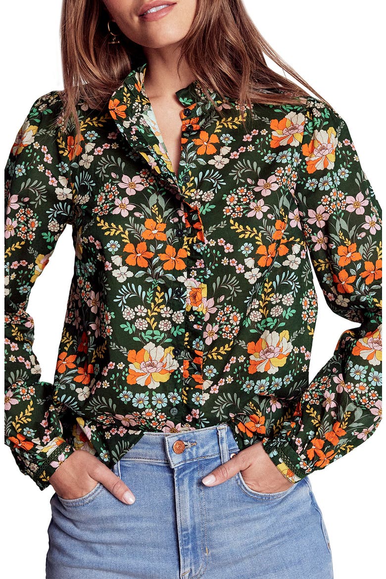 Helena Floral Cotton Button-Up Shirt, Main, color, GREEN FLRISHING GARDEN