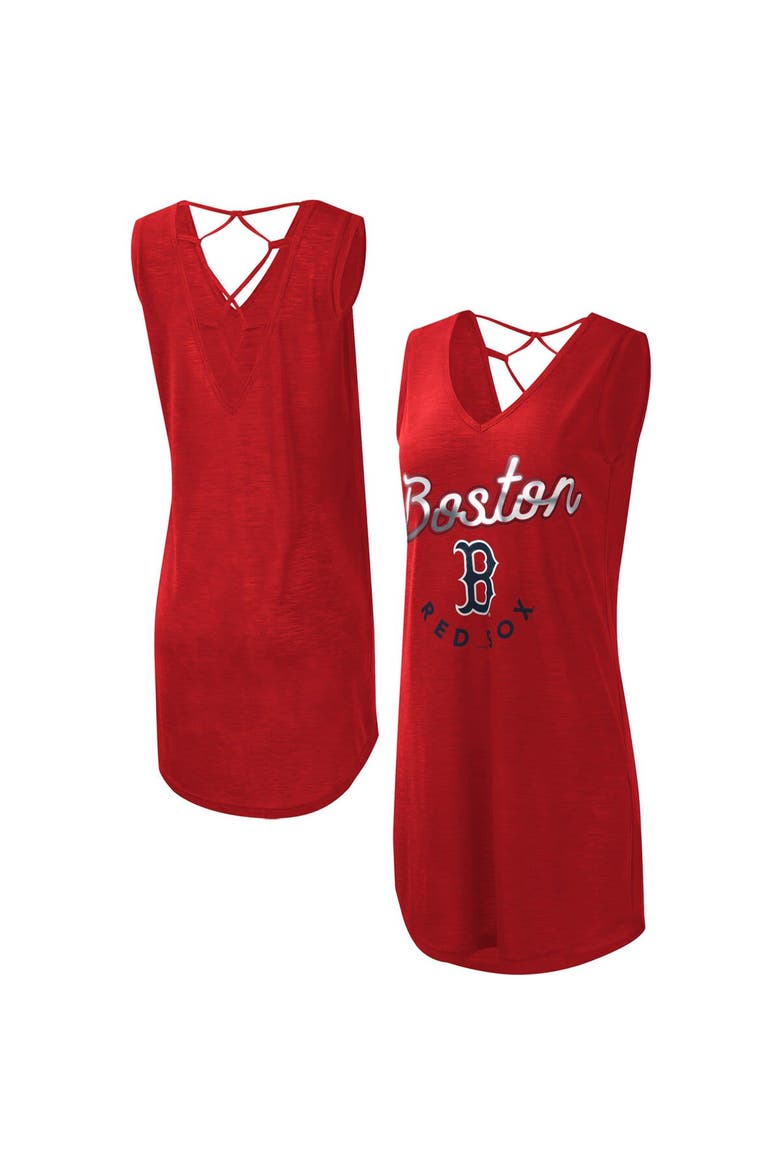 Women's G-III 4Her by Carl Banks Red Boston Red Sox Game Time Slub Beach V-Neck Cover-Up Dress, Main, color, Red