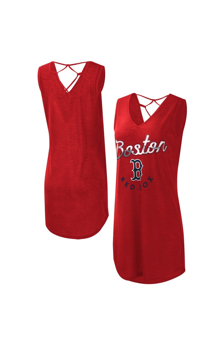 G-III 4HER BY CARL BANKS Women's G-III 4Her by Carl Banks Red Boston Red Sox Game Time Slub Beach V-Neck Cover-Up Dress, Main, color, 