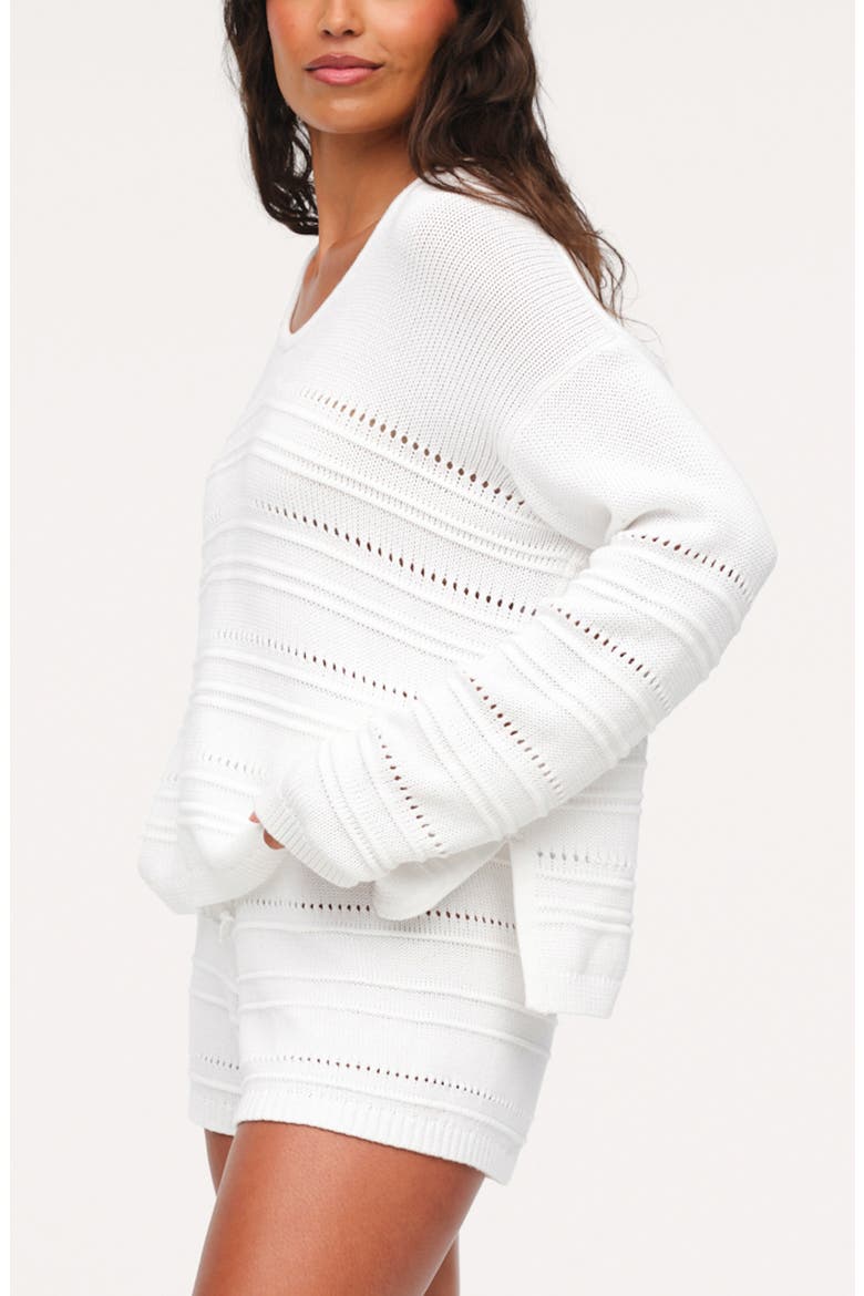 Marine V-Neck Cotton Sweater, Alternate, color, WHITE