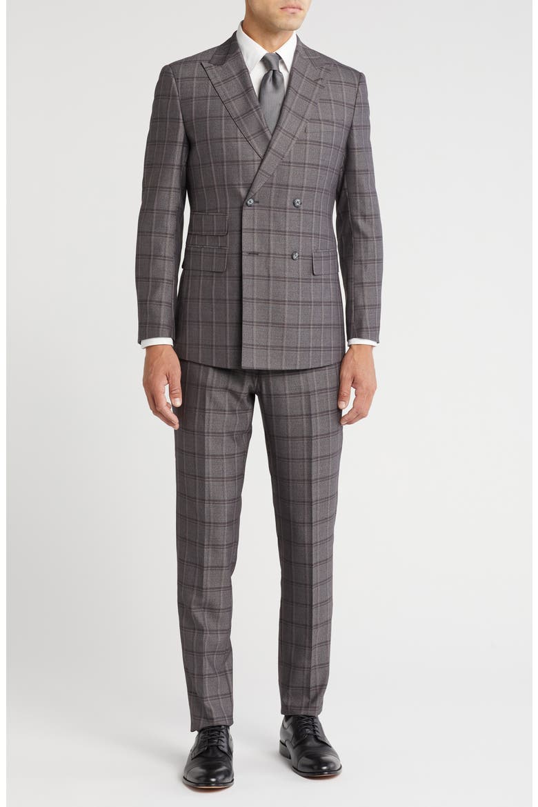 Double Breasted Flat Front Suit, Main, color, GREY