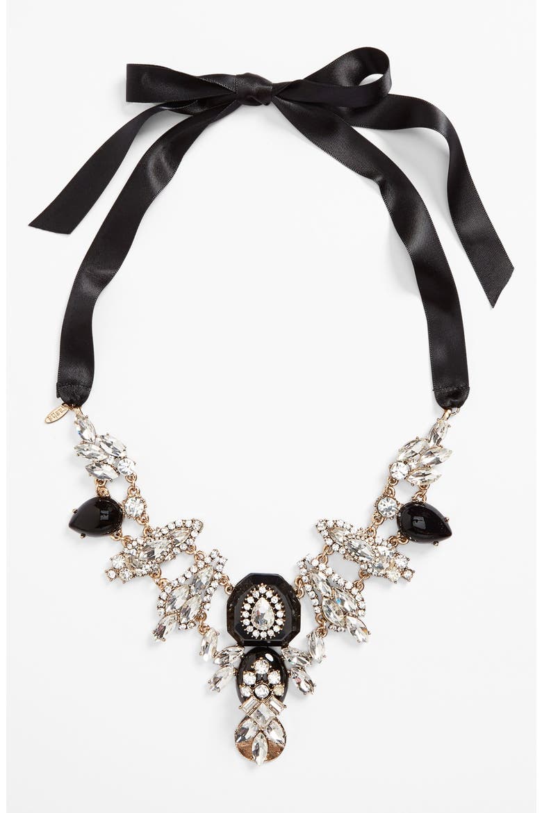 Ribbon Collar Necklace, Main, color, BLACK/ CRYSTAL