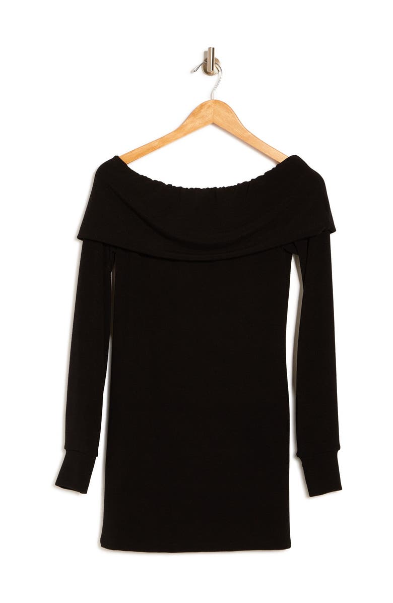 GO COUTURE Foldover Off the Shoulder Tunic Sweater, Alternate, color, Black