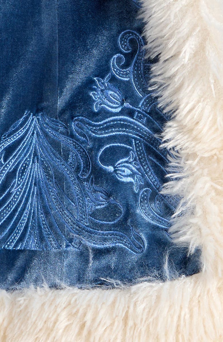 Truce Kids' Faux Fur Trim Embroidered Velvet Jacket, Alternate, color, Teal