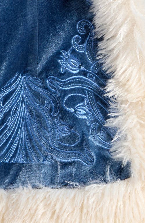 Shop Truce Kids' Faux Fur Trim Embroidered Velvet Jacket In Teal