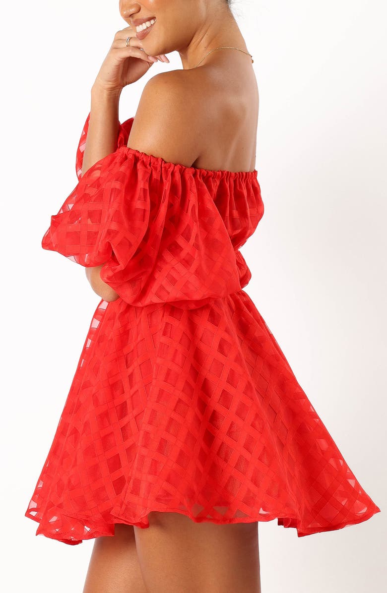 Petal & Pup Philia Check Off the Shoulder Minidress, Alternate, color, Red