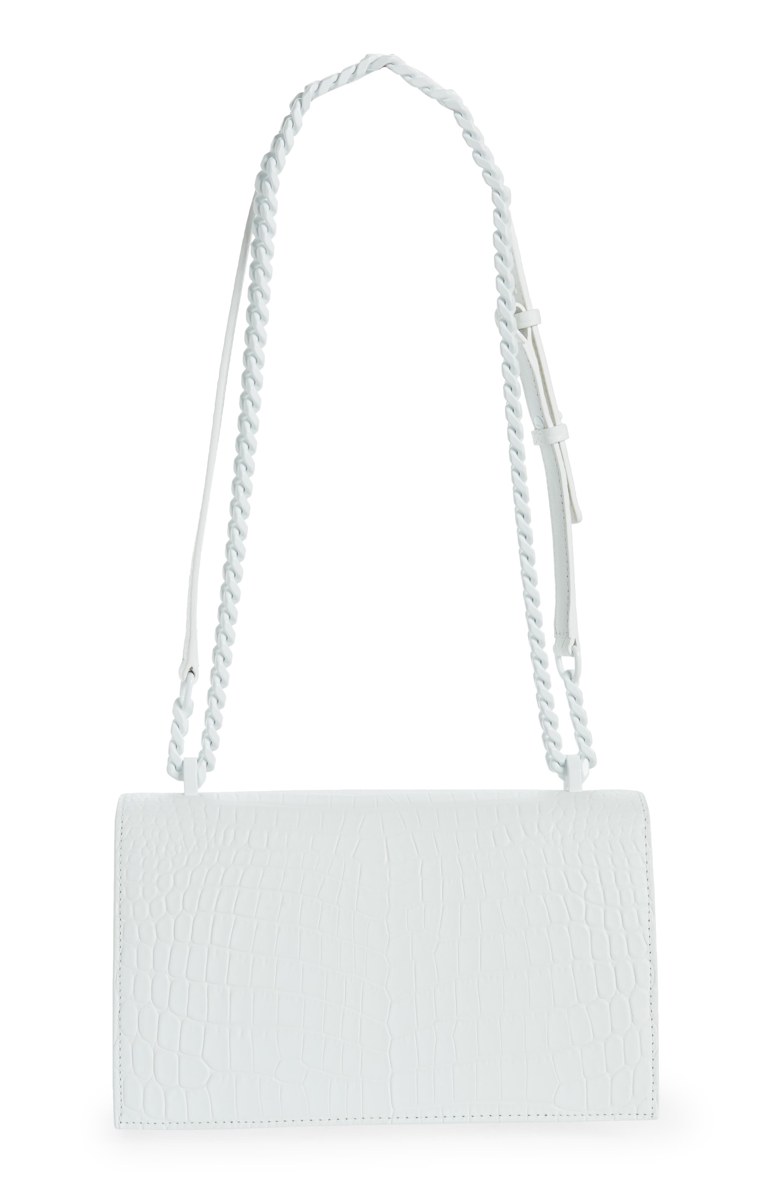 McQueen Croc Embossed Knuckle Ring Leather Shoulder Bag, Alternate, color, 