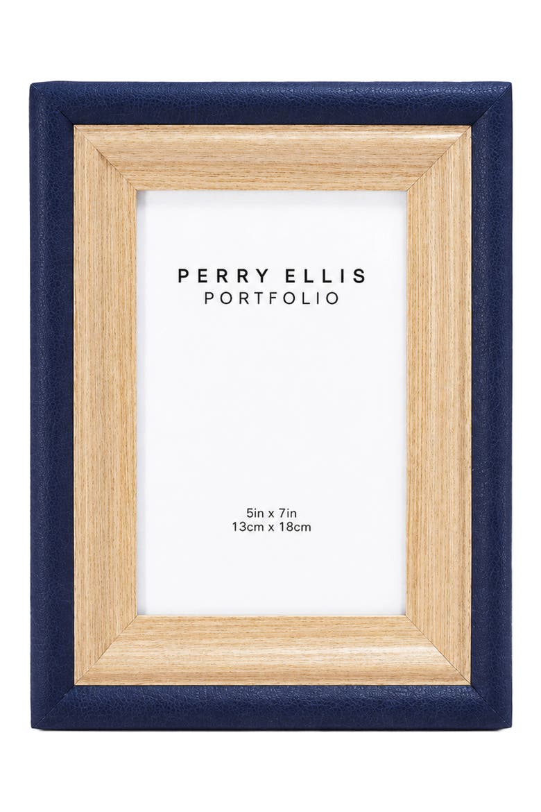 Faux Leather Trim Photo Frame, Alternate, color, NAVY 1