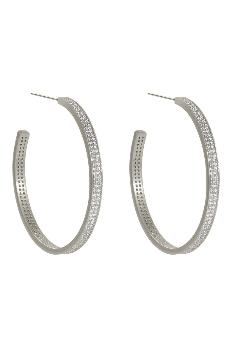 Petite Pavé Midi Hoop Earrings, Main, color, WHITE CZ